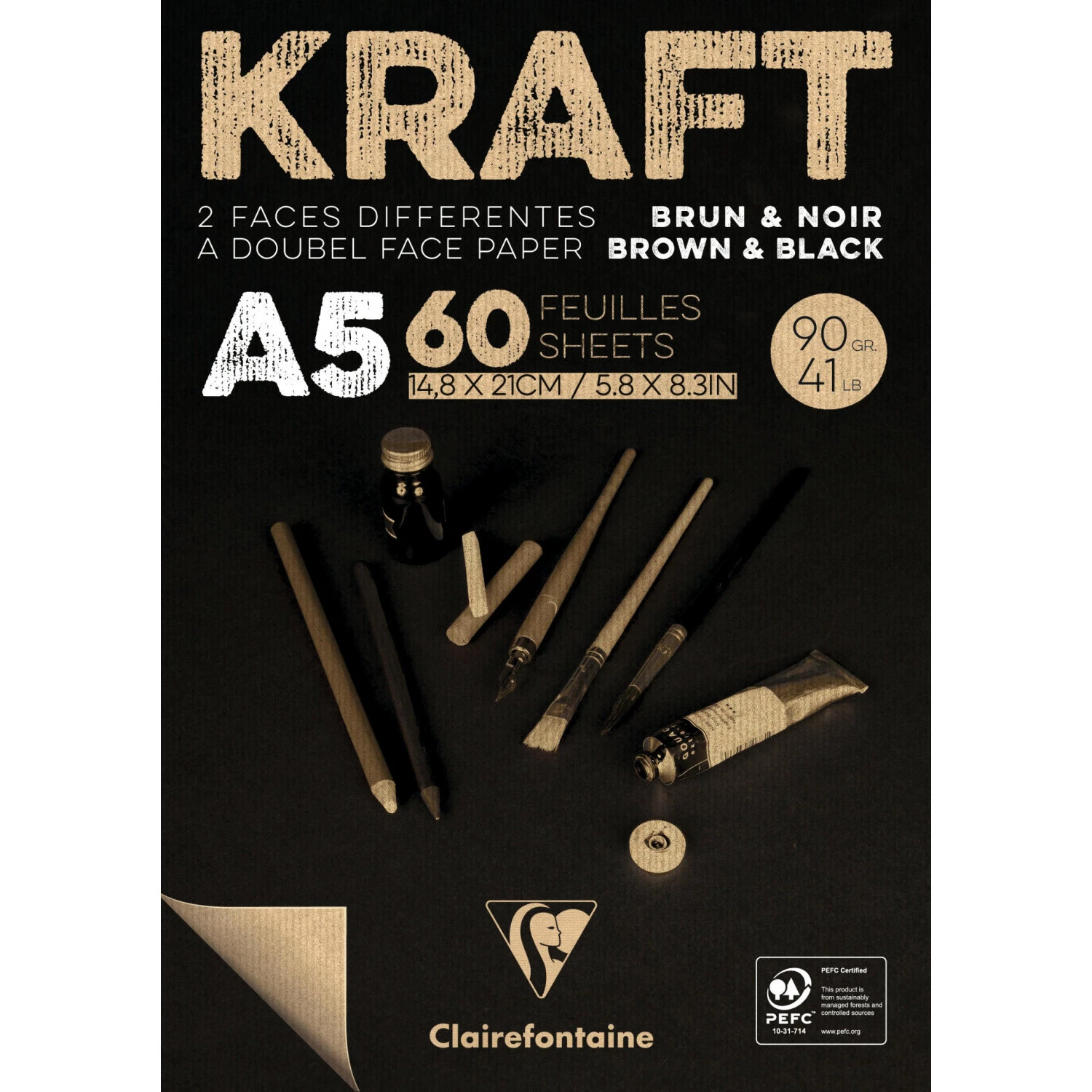 Clairefontaine blok klejony Black&Brown KRAFT A5 60ark. 90g