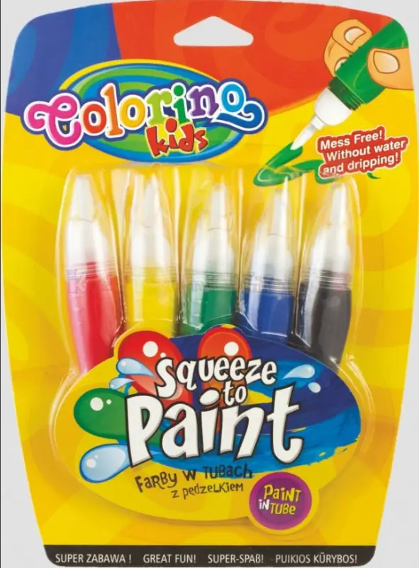 COLORINO Farby w tubkach z nylonowym pędzelkiem - 5 kolorów