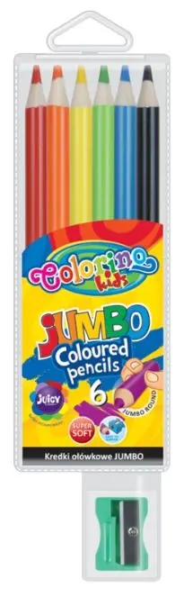 COLORINO - Kredki ołówkowe Jumbo 6 kolorów, temperówka