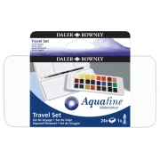 DALER-ROWNEY FARBY AKWARELOWE AQUAFINE TRAVEL zestaw 24 półkostki + pędzel