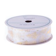 DP CRAFT TASIEMKA 25mm x 5m WHITE CHRISTMAS CHOINKI