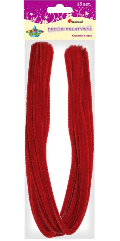 Druciki kreatywne 0,6x50 cm - czerwony - 15 sztuk
