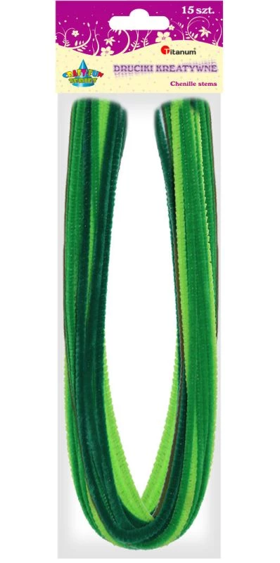 Druciki kreatywne 0,6x50 cm - zielenie - 15 sztuk