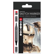 MARABU GRAPHIX SKETCH MARKER SET 6 KOLORÓW ALPHA ROBOT