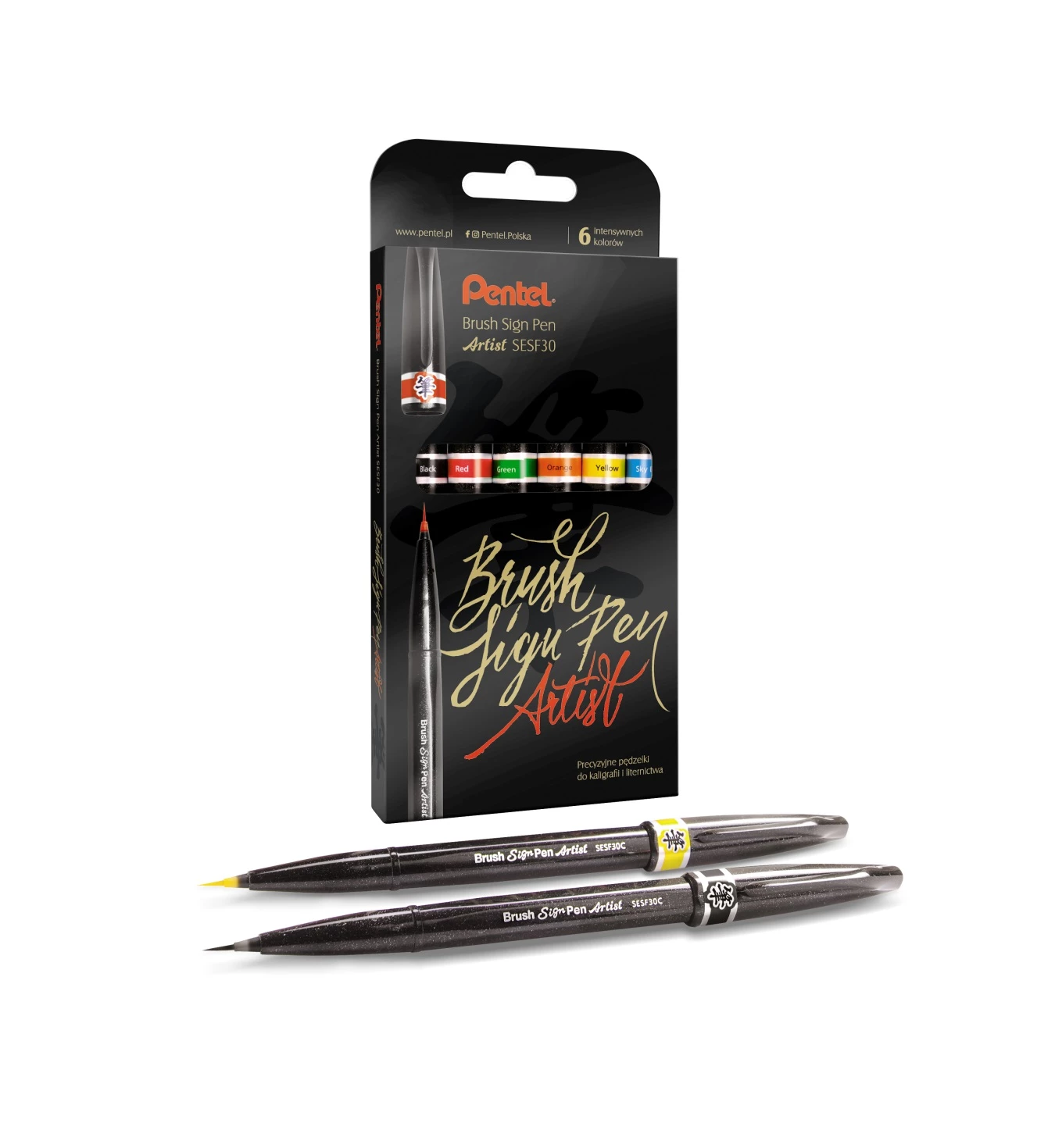 PENTEL Pisaki pędzelkowe Brush Sign Pen Artist 6 k