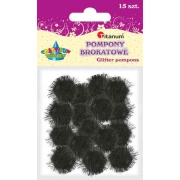 TITANUM Pompony brokatowe 1,8 cm - czarne, 15 sztuk