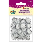 TITANUM Pompony brokatowe białe 1,8 cm, 15 sztuk