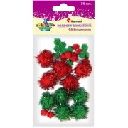 TITANUM Pompony brokatowe czerwono-zielone 30 sztuk