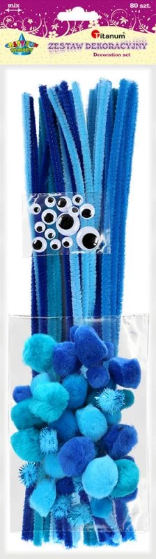 TITANUM Zestaw dekoracyjny: druciki, pompony, oczka - niebieski
