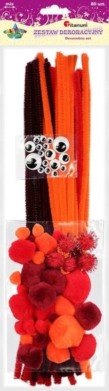 TITANUM Zestaw dekoracyjny: druciki, pompony, oczka - pomarańczowy